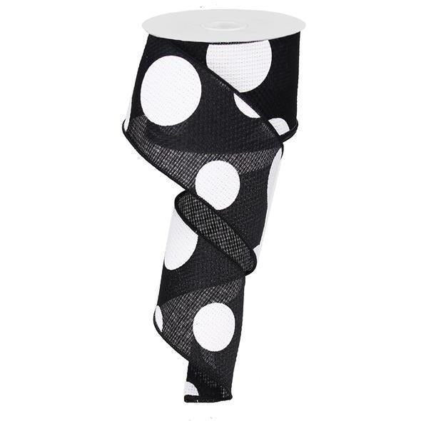 Shop For 2.5" Faux Burlap Giant Polka Dot Ribbon: Black & White (10 Yards) at Michelle's aDOORable Creations