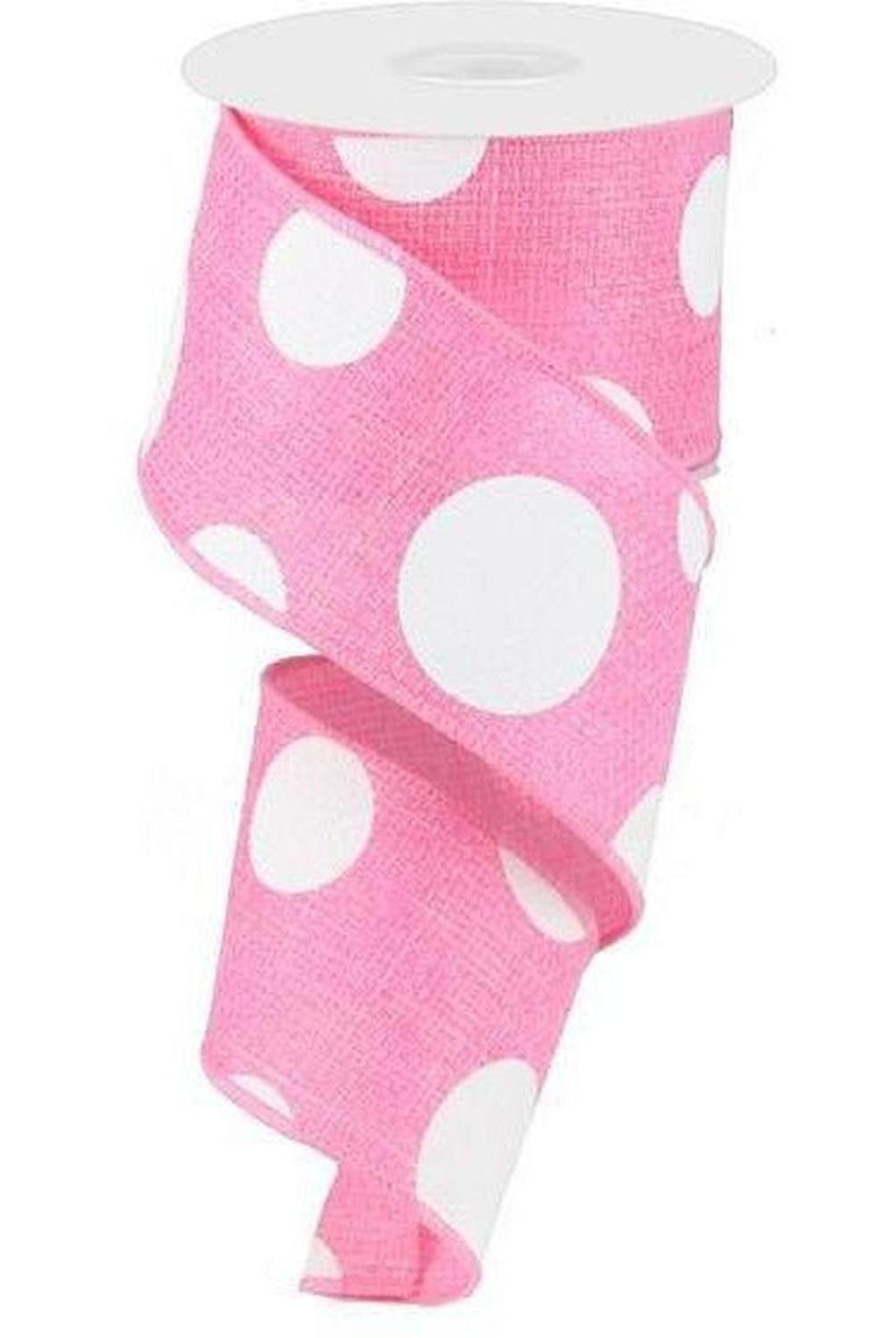 2.5" Faux Burlap Giant Polka Dot Ribbon: Light Pink & White (10 Yards)