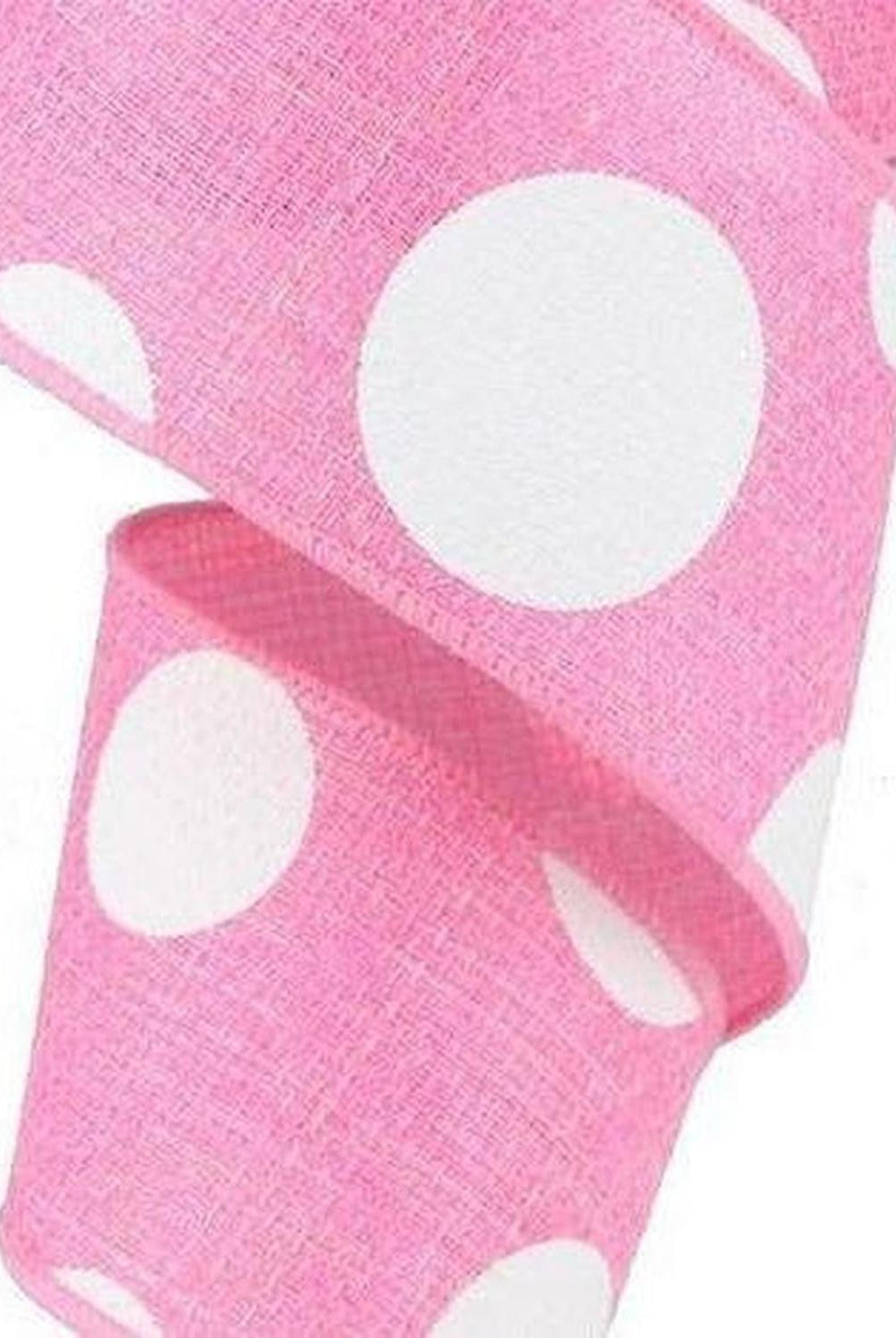 2.5" Faux Burlap Giant Polka Dot Ribbon: Light Pink & White (10 Yards)