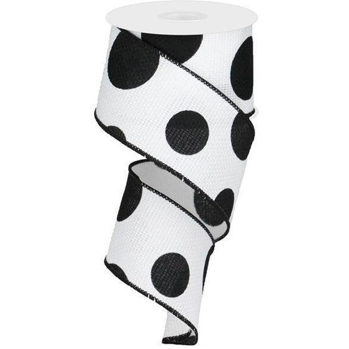 Shop For 2.5" Faux Burlap Giant Polka Dot Ribbon: White & Black (10 Yards) at Michelle's aDOORable Creations