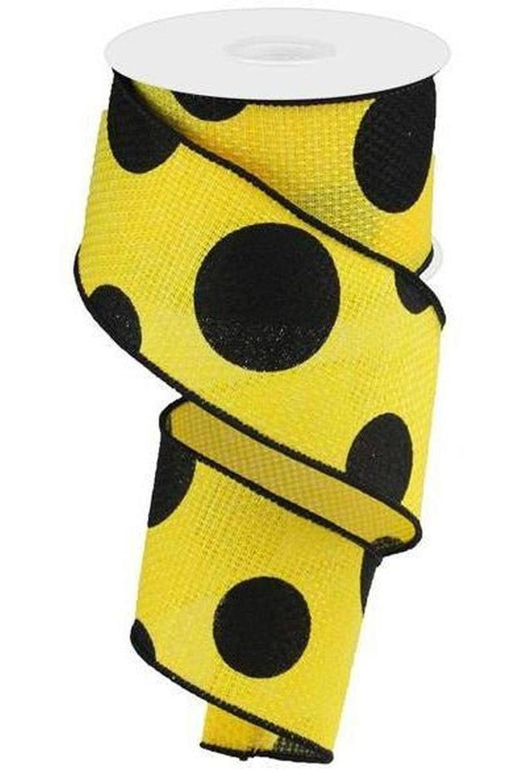 2.5" Faux Burlap Giant Polka Dot Ribbon: Yellow & Black (10 Yards)