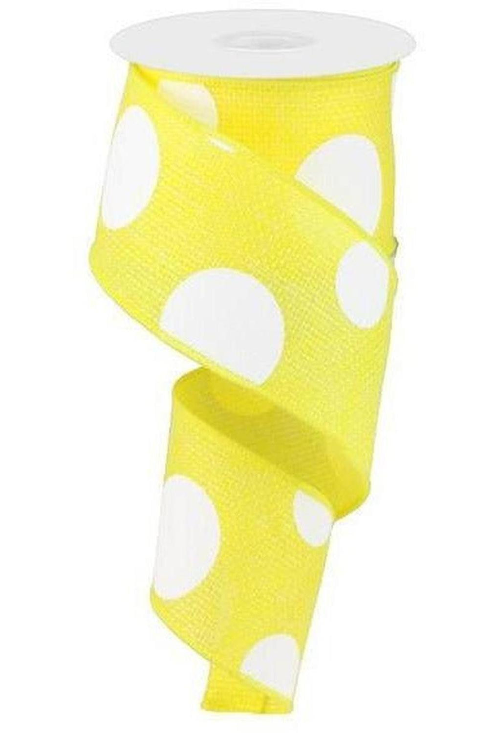 2.5" Faux Burlap Giant Polka Dot Ribbon: Yellow & White (10 Yards)