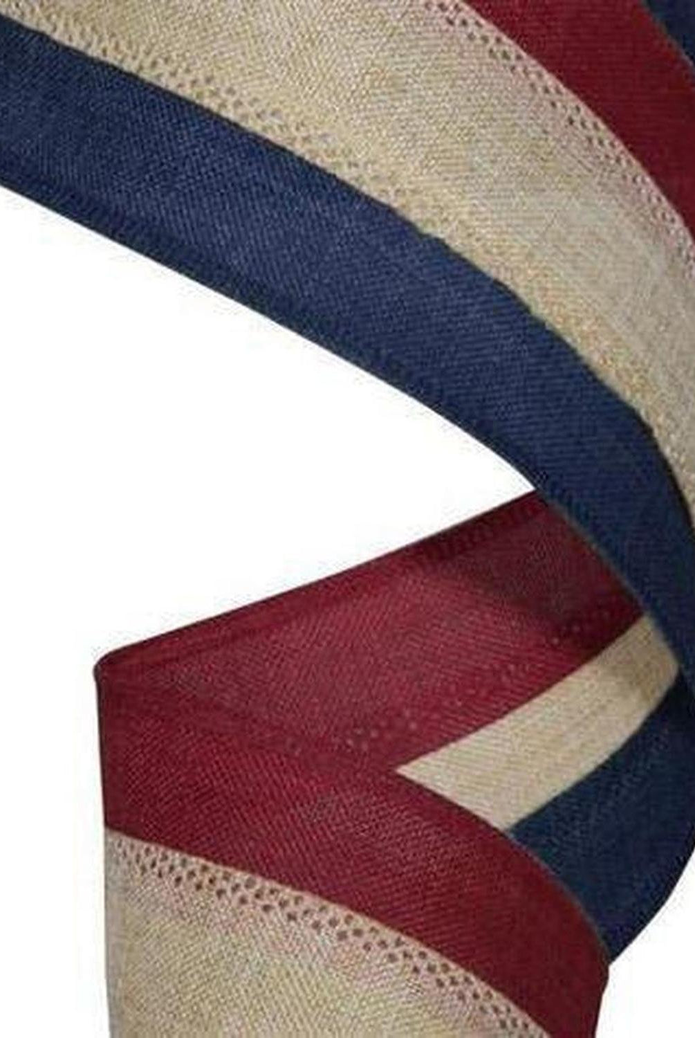 2.5" Faux Burlap Striped Ribbon: Burgundy, Beige, Navy (10 Yards)