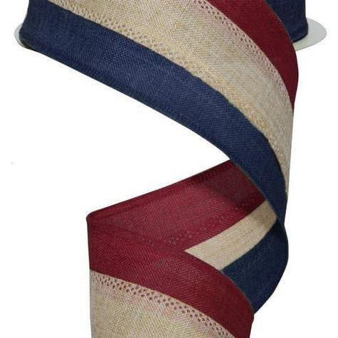 Shop For 2.5" Faux Burlap Striped Ribbon: Burgundy, Beige, Navy (10 Yards) at Michelle's aDOORable Creations