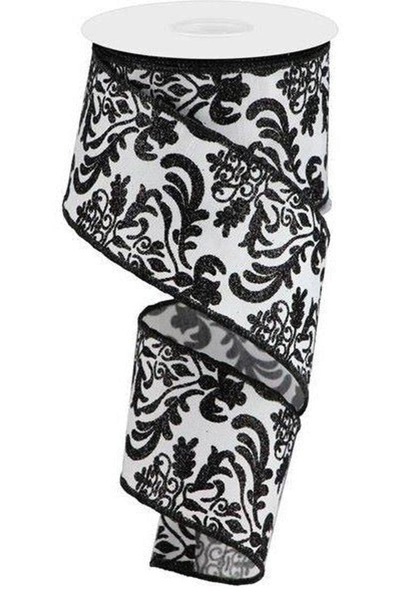 Shop For 2.5" Faux Dupioni Damask Ribbon: Black & White (10 Yards) at Michelle's aDOORable Creations