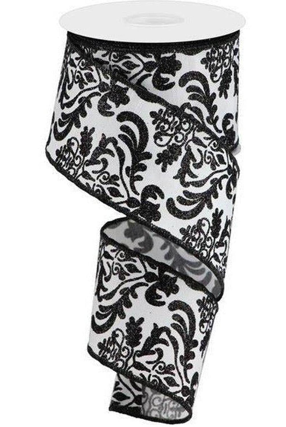 Shop For 2.5" Faux Dupioni Damask Ribbon: Black & White (10 Yards) at Michelle's aDOORable Creations