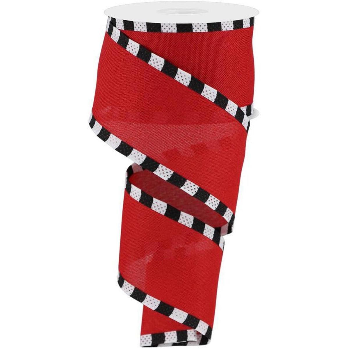 Shop For 2.5" Faux Royal Burlap/Stripe Edge Ribbon: Red & Black (10 Yards) at Michelle's aDOORable Creations