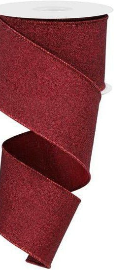 2.5" Fine Glitter On Royal Ribbon: Burgundy (10 Yards) - Michelle's aDOORable Creations - Wired Edge Ribbon