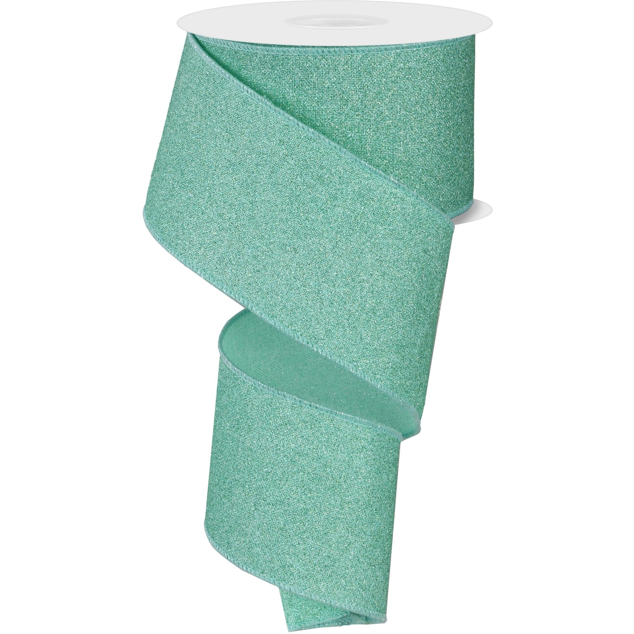 Shop For 2.5" Fine Glitter on Royal Ribbon: Mint Green (10 Yards) at Michelle's aDOORable Creations