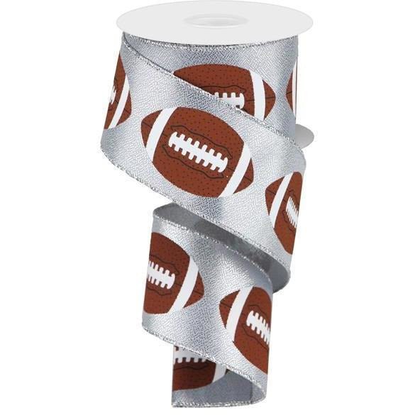 Shop For 2.5" Football Ribbon: Metallic Silver (10 Yards) at Michelle's aDOORable Creations