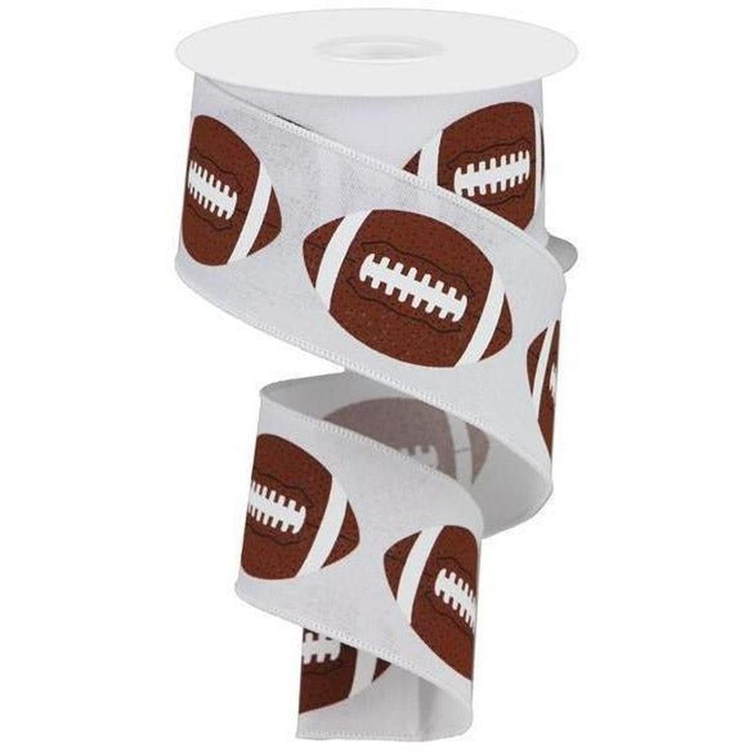 Shop For 2.5" Football Royal Ribbon: White (10 Yards) at Michelle's aDOORable Creations