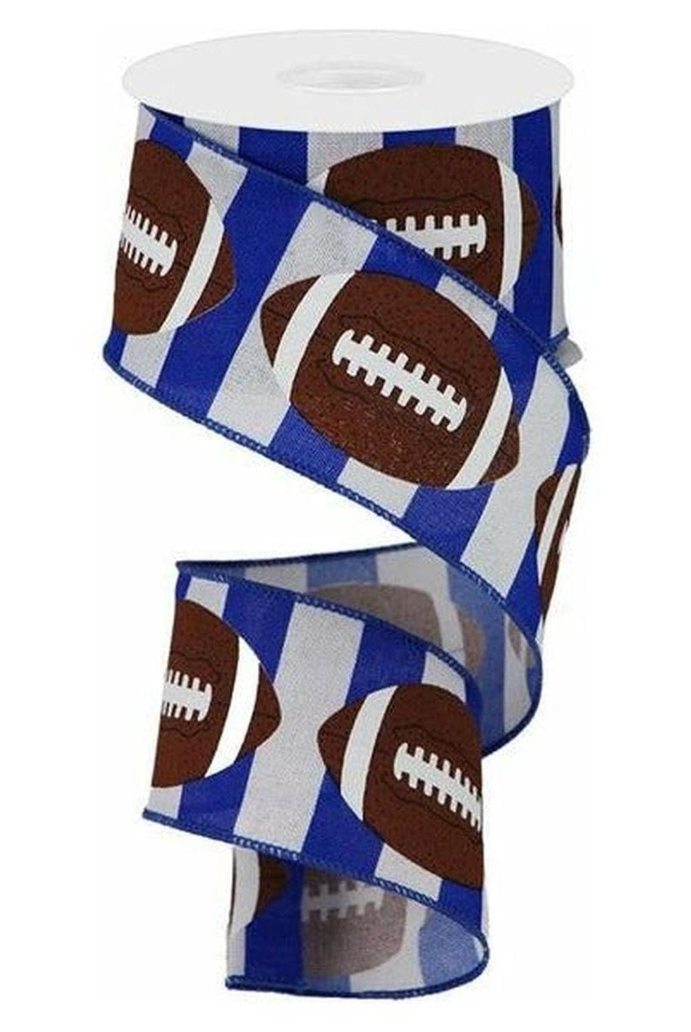 2.5" Footballs on Royal Ribbon: Blue/White (10 Yards)