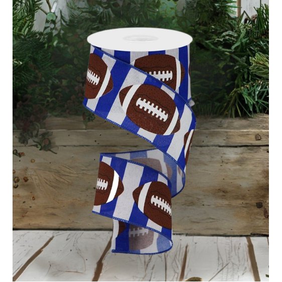 Shop For 2.5" Footballs on Royal Ribbon: Blue/White (10 Yards) at Michelle's aDOORable Creations