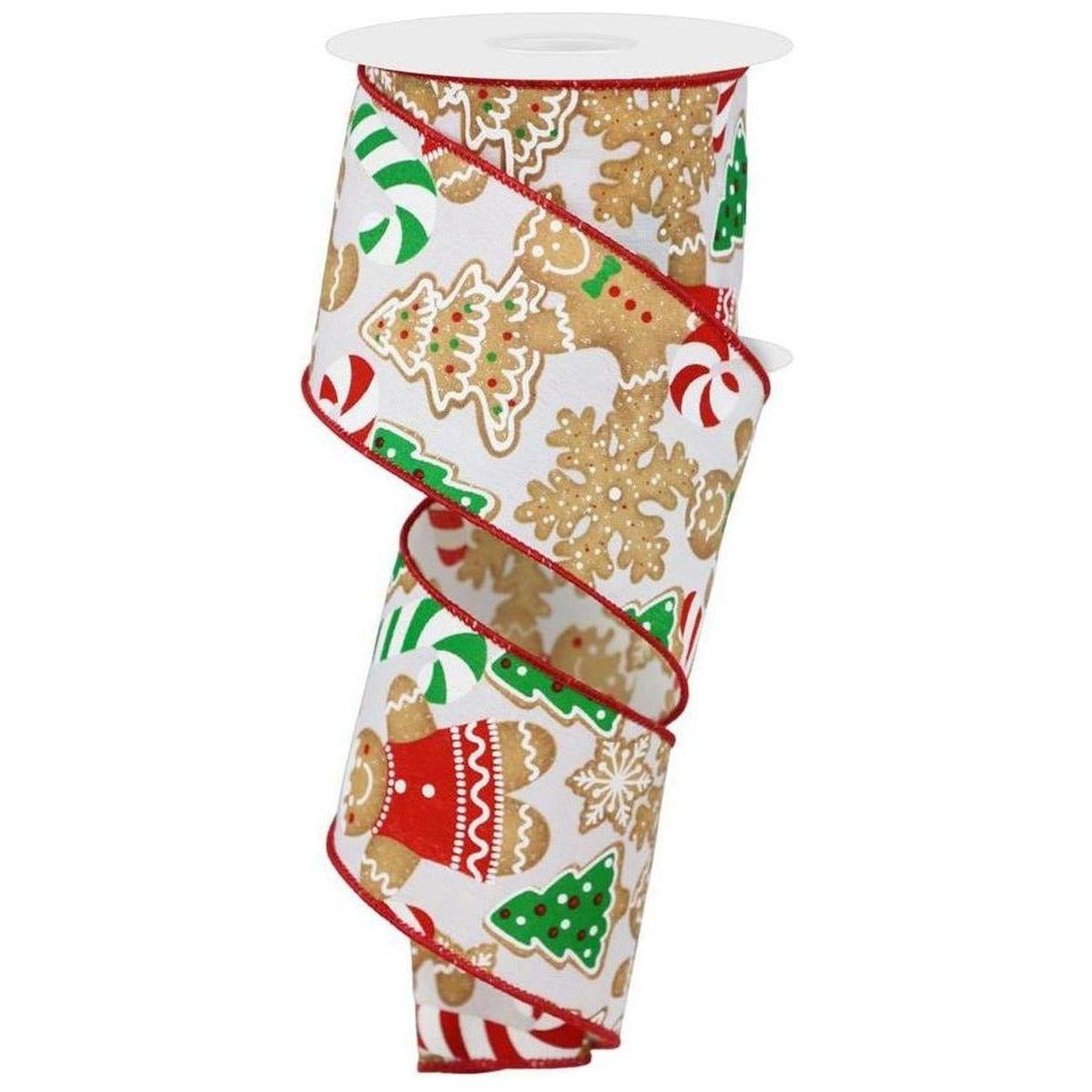 2.5" Gingerbread Cookies Ribbon: White (10 Yards)
