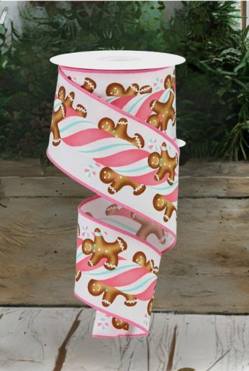 Shop For 2.5" Gingerbread Kids Candy Ribbon: White/Pink (10 Yards) at Michelle's aDOORable Creations
