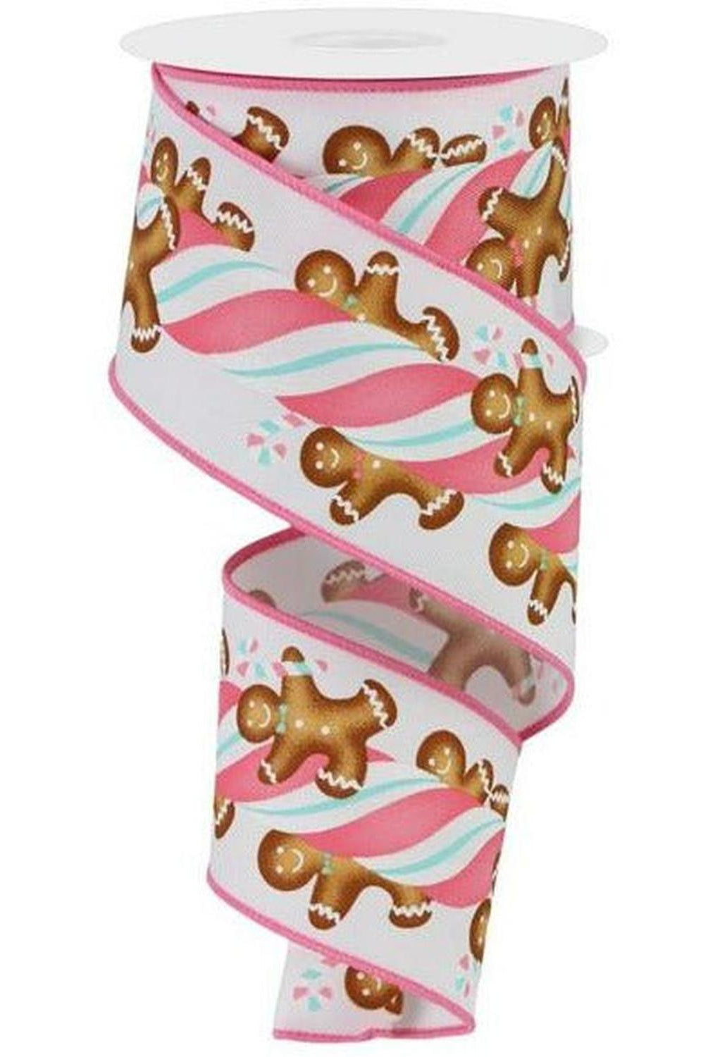 Shop For 2.5" Gingerbread Kids Candy Ribbon: White/Pink (10 Yards) at Michelle's aDOORable Creations