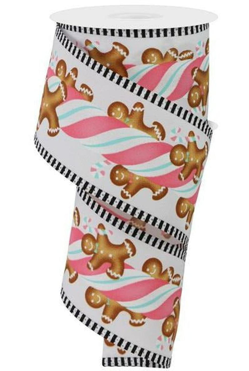 2.5" Gingerbread Kids Stripe Ribbon: White/Pink (10 Yards)
