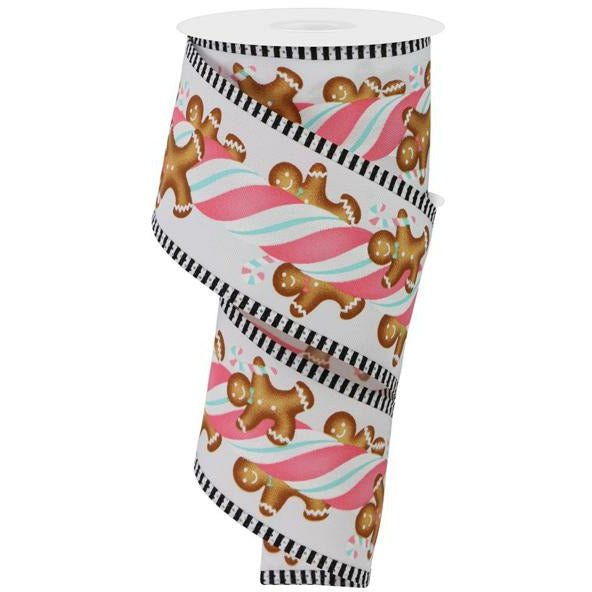 Shop For 2.5" Gingerbread Kids Stripe Ribbon: White/Pink (10 Yards) at Michelle's aDOORable Creations