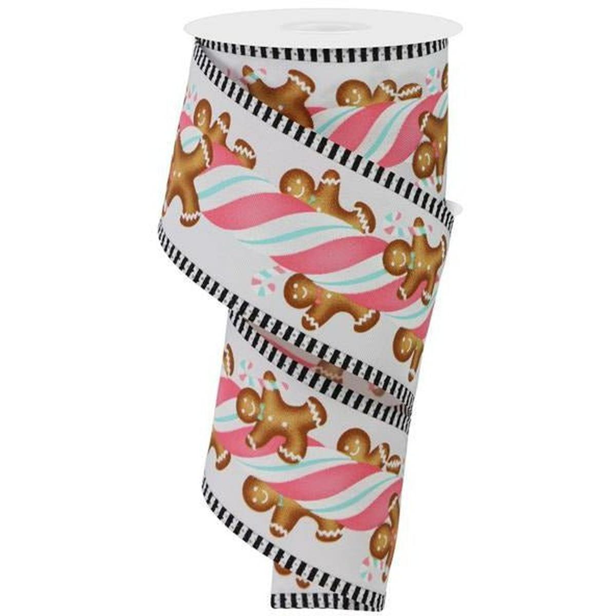 Shop For 2.5" Gingerbread Kids Stripe Ribbon: White/Pink (10 Yards) at Michelle's aDOORable Creations