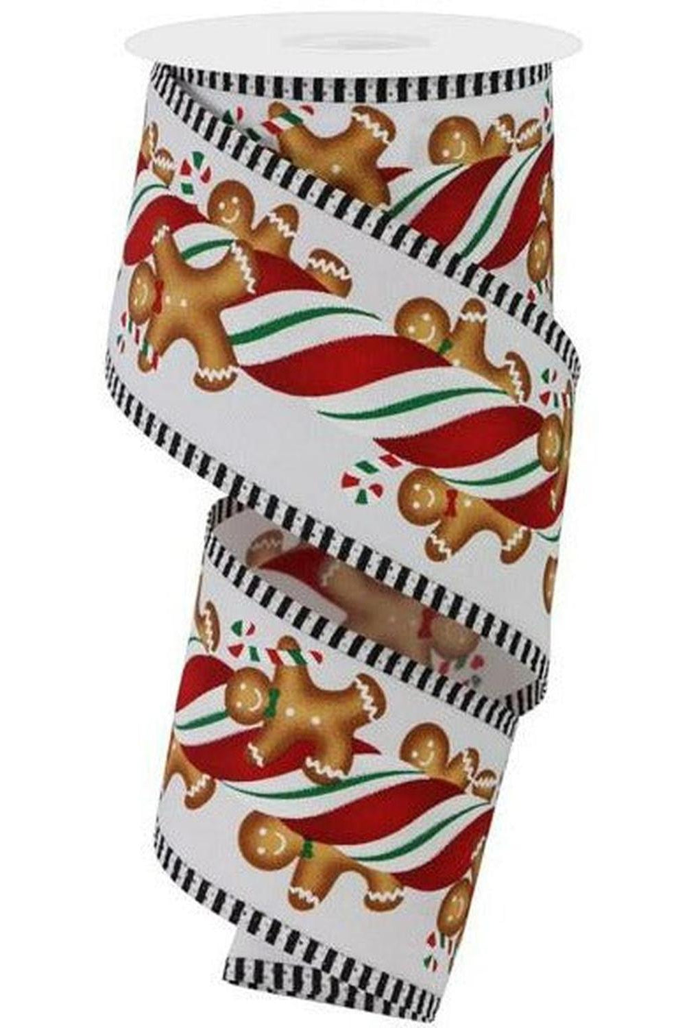 2.5" Gingerbread Kids Stripe Ribbon: White/Red (10 Yards)