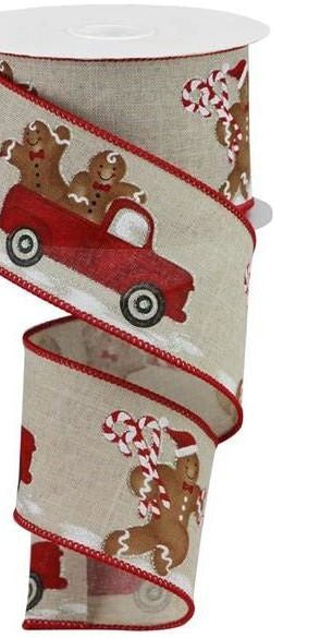 2.5" Gingerbread Truck Ribbon: Natural (10 Yards) - Michelle's aDOORable Creations - Wired Edge Ribbon