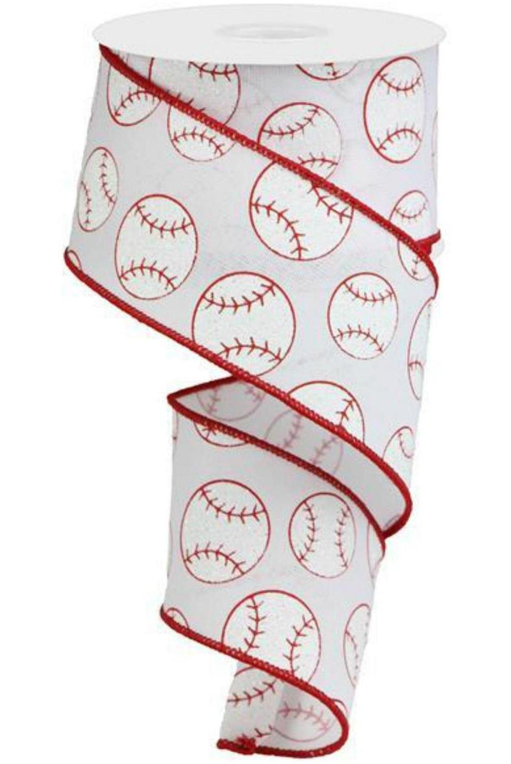 2.5" Glitter Baseball on Royal Ribbon: White (10 Yards)