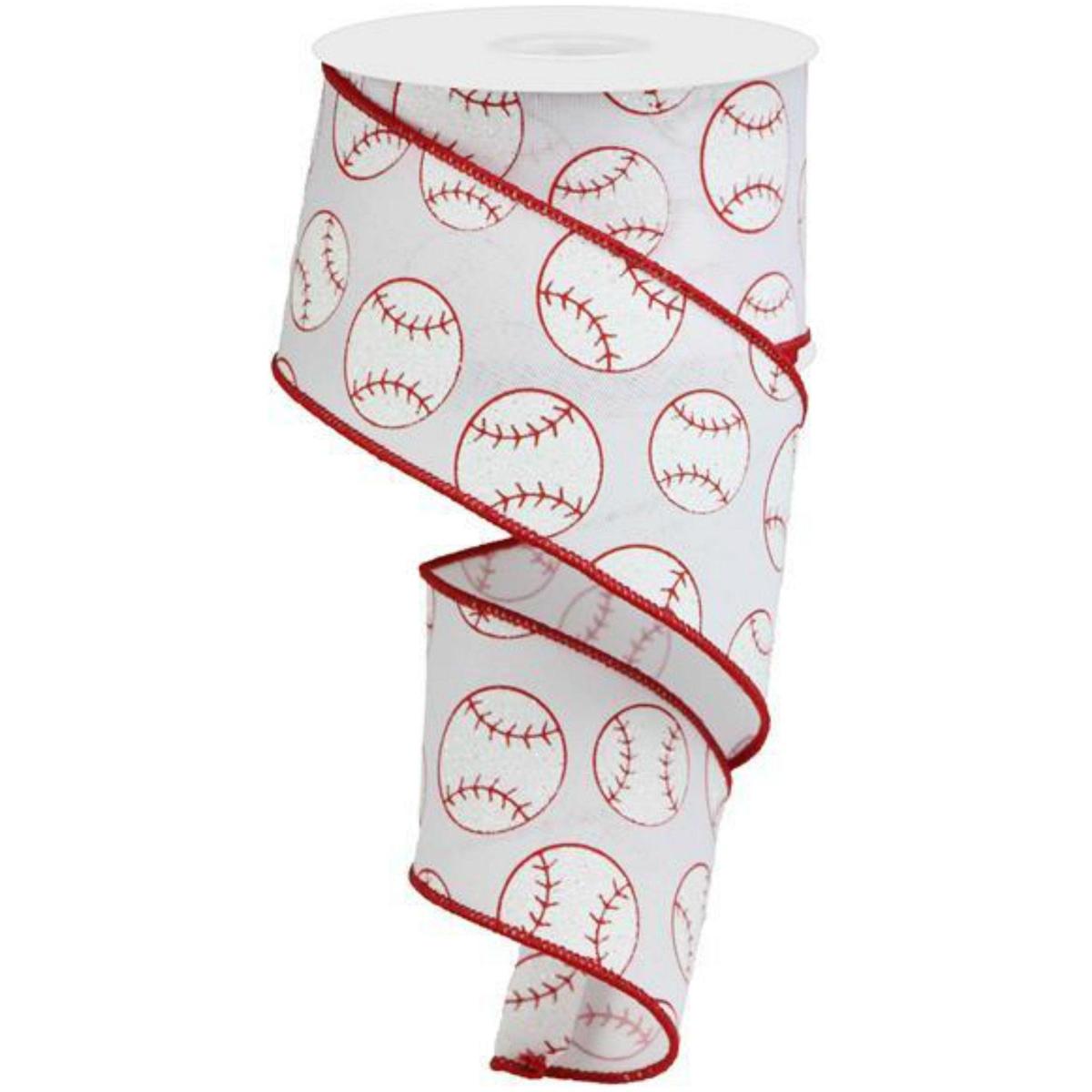 Shop For 2.5" Glitter Baseball on Royal Ribbon: White (10 Yards) at Michelle's aDOORable Creations