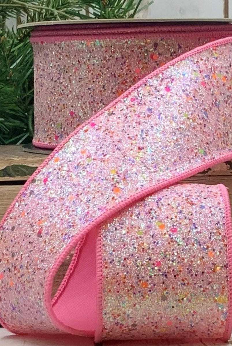 Shop For 2.5" Glitter Confetti Ribbon: Pink (10 Yards) at Michelle's aDOORable Creations