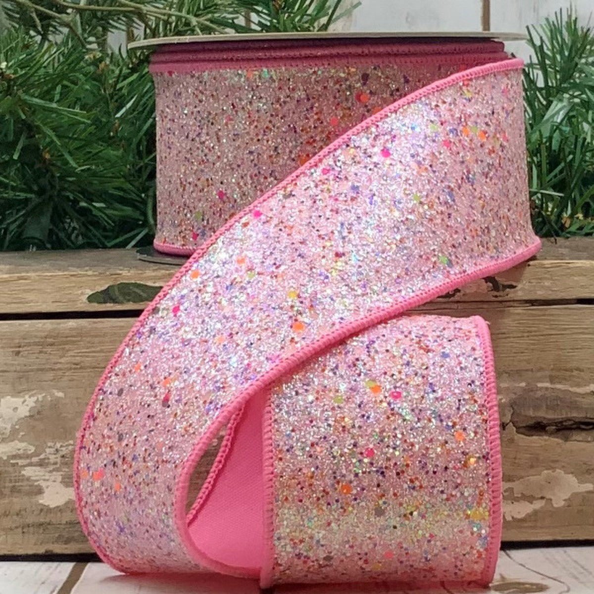 Shop For 2.5" Glitter Confetti Ribbon: Pink (10 Yards) at Michelle's aDOORable Creations