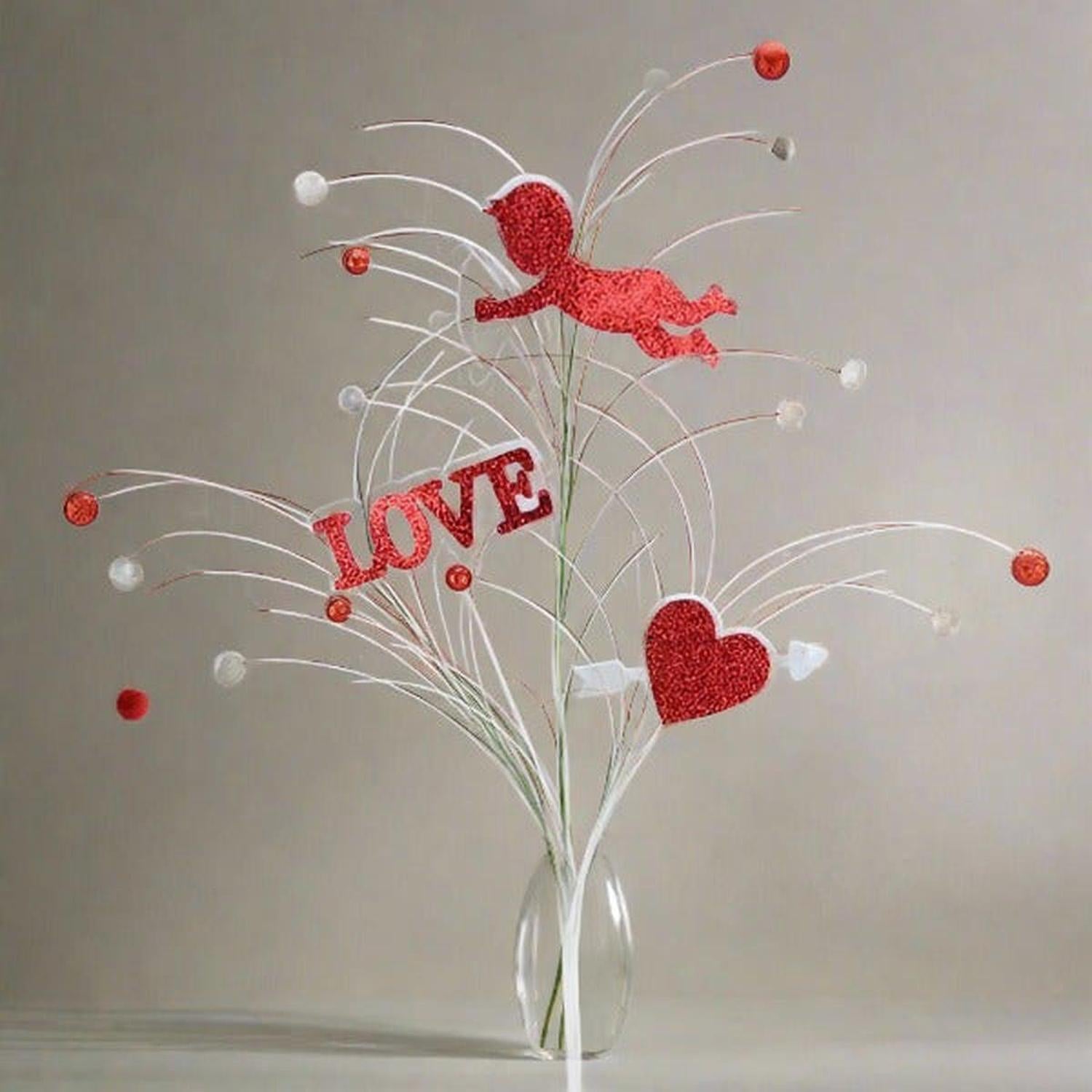 25" Glitter Cupid Spray: Red/White