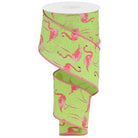 Shop For 2.5" Glitter Flamingo Ribbon: Lime Green (10 Yards) at Michelle's aDOORable Creations