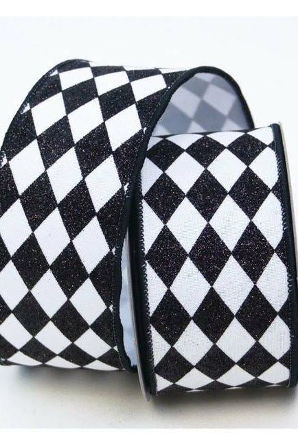 Shop For 2.5" Glitter Jester Diamond Ribbon: Black & White (10 Yards) at Michelle's aDOORable Creations