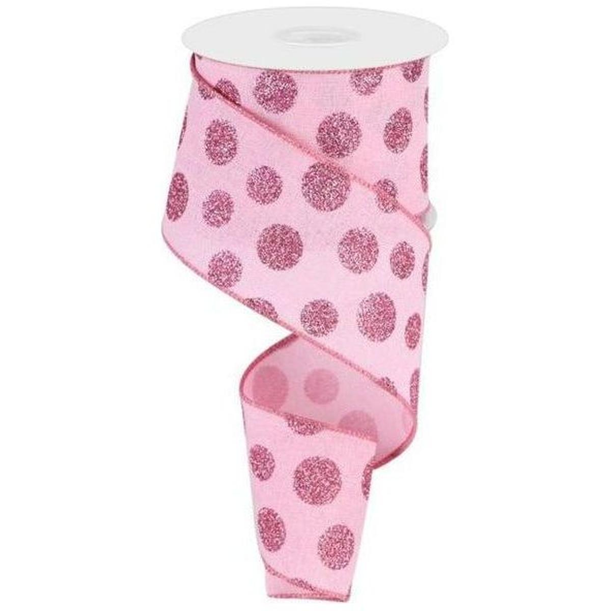 Shop For 2.5" Glitter Polka Dot Ribbon: Light Pink (10 Yards) at Michelle's aDOORable Creations