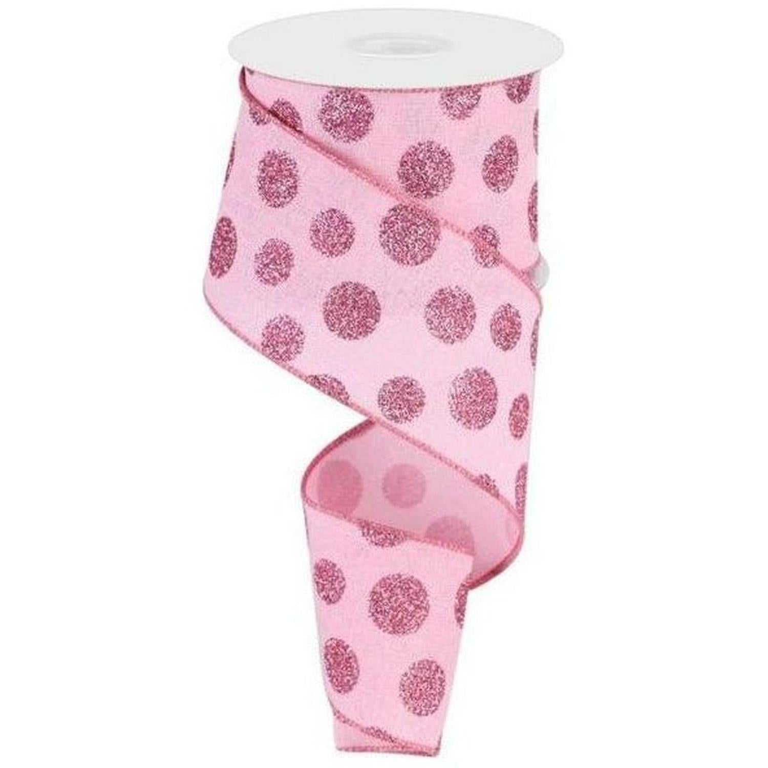 Shop For 2.5" Glitter Polka Dot Ribbon: Light Pink (10 Yards) at Michelle's aDOORable Creations