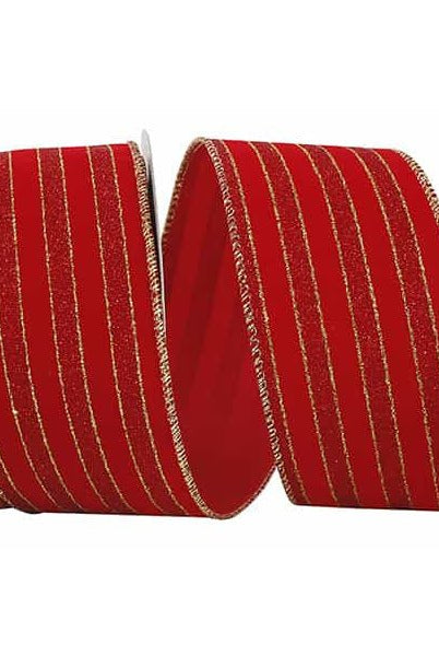 Shop For 2.5" Glitter Stripe Velvet Ribbon: Red/Gold (10 Yards) at Michelle's aDOORable Creations