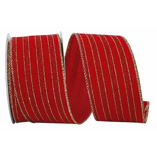 Shop For 2.5" Glitter Stripe Velvet Ribbon: Red/Gold (10 Yards) at Michelle's aDOORable Creations