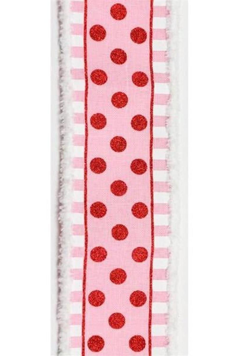 2.5" Glitter Stripes Polka Dot Drift Edge Ribbon: Red & Pink (10 Yards)