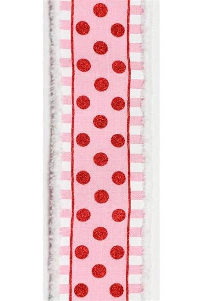 Shop For 2.5" Glitter Stripes Polka Dot Drift Edge Ribbon: Red & Pink (10 Yards) at Michelle's aDOORable Creations