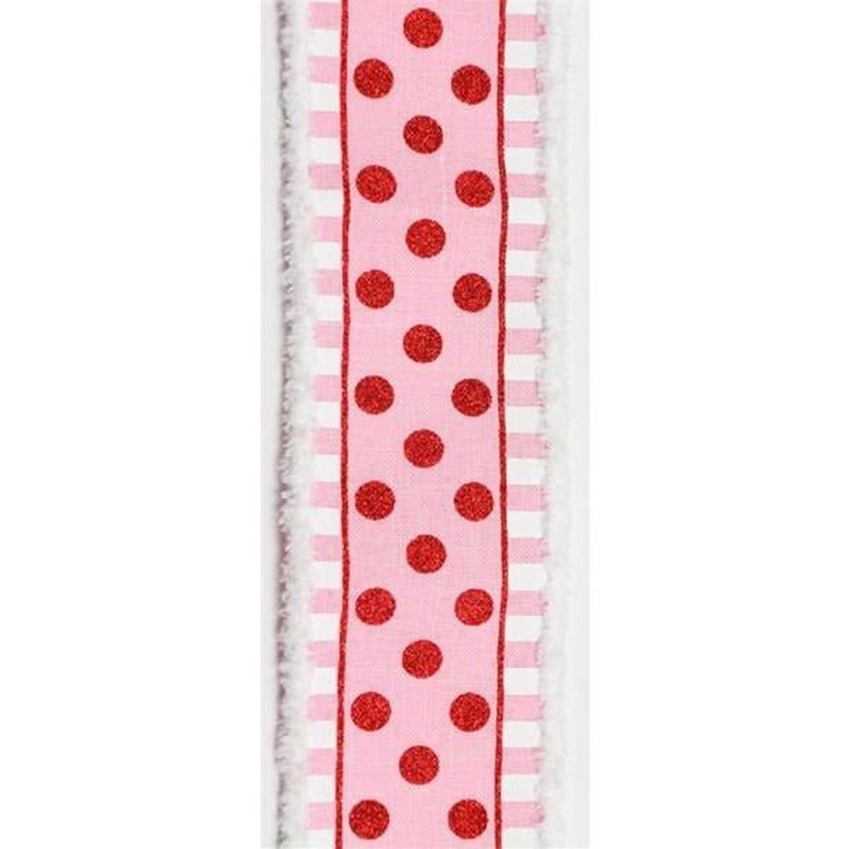 Shop For 2.5" Glitter Stripes Polka Dot Drift Edge Ribbon: Red & Pink (10 Yards) at Michelle's aDOORable Creations