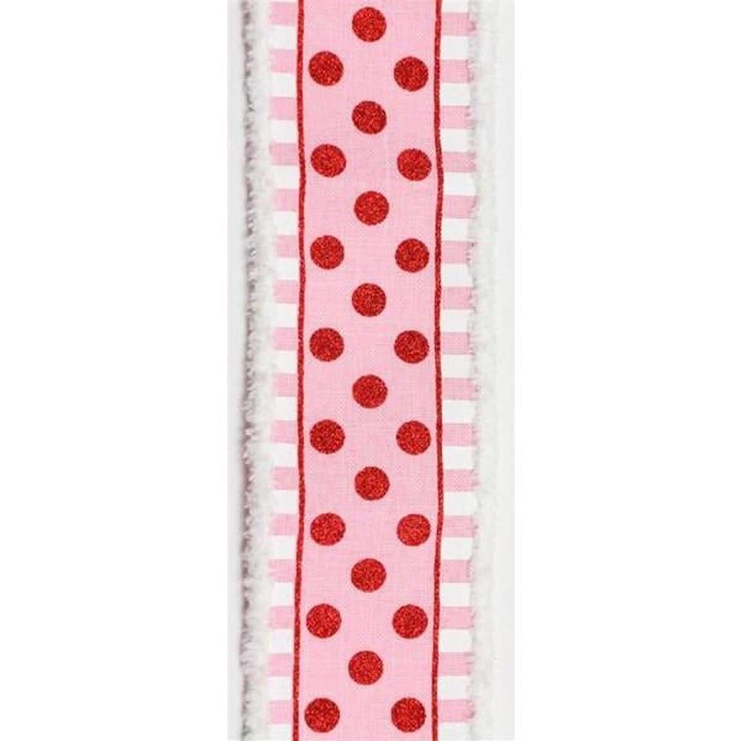 2.5" Glitter Stripes Polka Dot Drift Edge Ribbon: Red & Pink (10 Yards)
