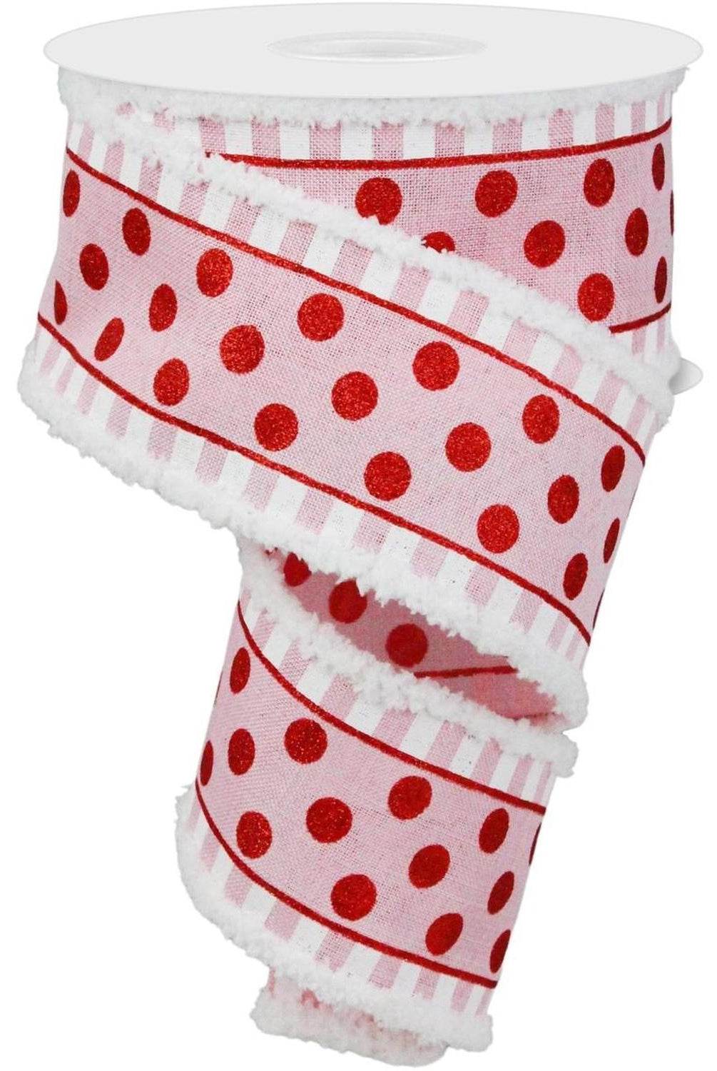 2.5" Glitter Stripes Polka Dot Drift Edge Ribbon: Red & Pink (10 Yards)