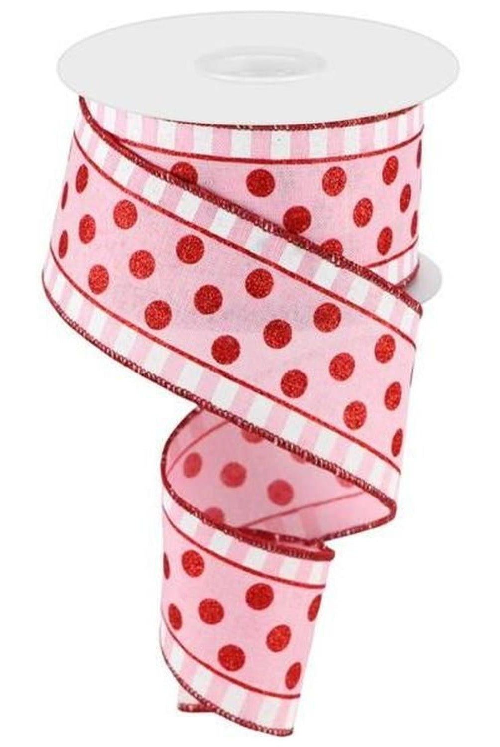 Shop For 2.5" Glitter Stripes Polka Dot Ribbon: Red & Pink (10 Yards) at Michelle's aDOORable Creations