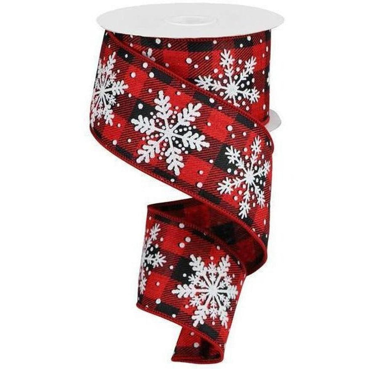 Shop For 2.5" Glittered Snowflakes Ribbon: Buffalo Plaid (10 Yards) at Michelle's aDOORable Creations