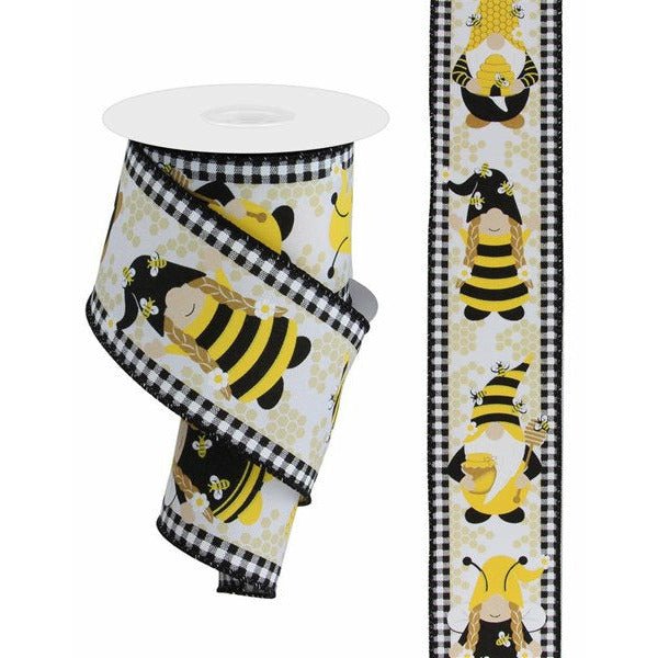 Shop For 2.5" Gnome Bumble Bee Ribbon: White (10 Yards) at Michelle's aDOORable Creations