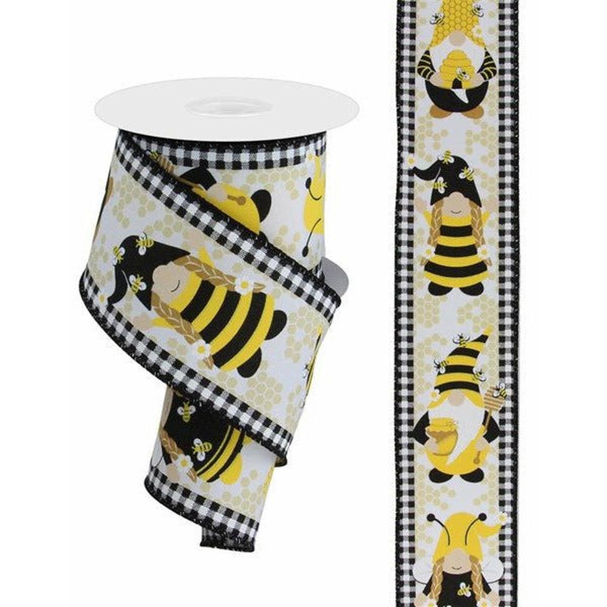 Shop For 2.5" Gnome Bumble Bee Ribbon: White (10 Yards) at Michelle's aDOORable Creations