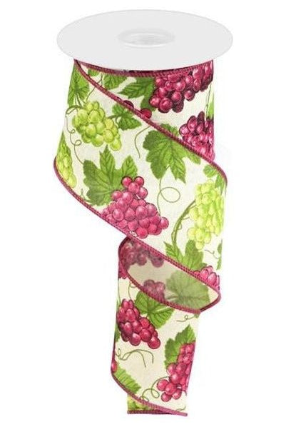 2.5" Grapes on Royal: Cream (10 Yards) - Michelle's aDOORable Creations - Wired Edge Ribbon