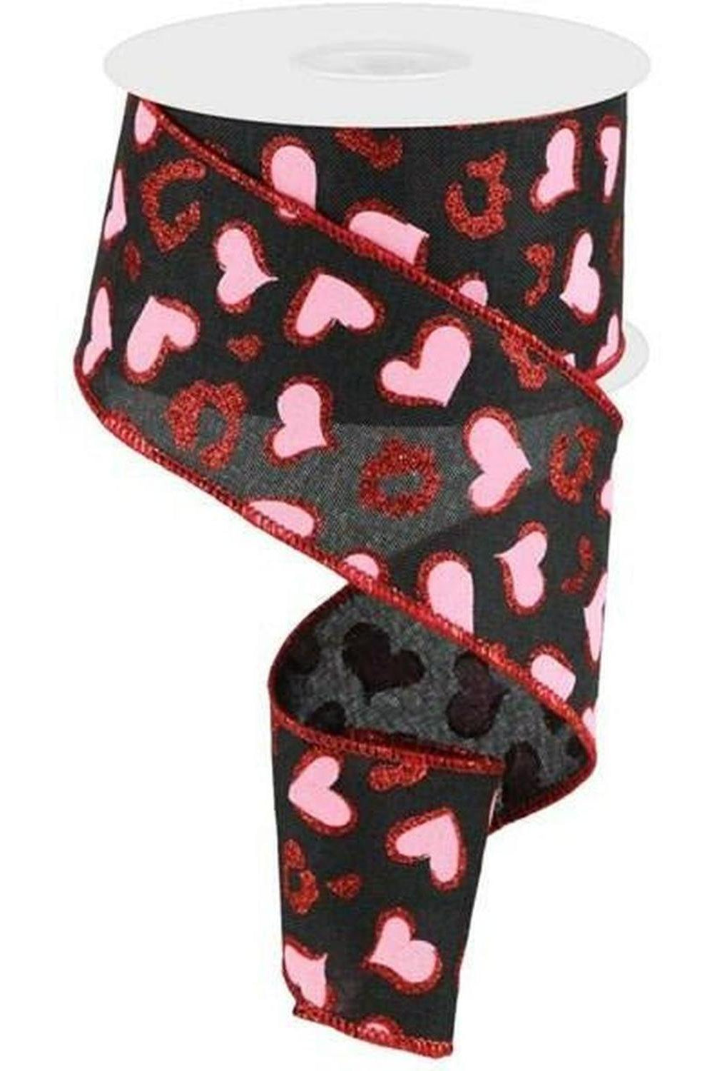 Shop For 2.5" Heart Leopard Spots Ribbon: Black (10 Yards) at Michelle's aDOORable Creations