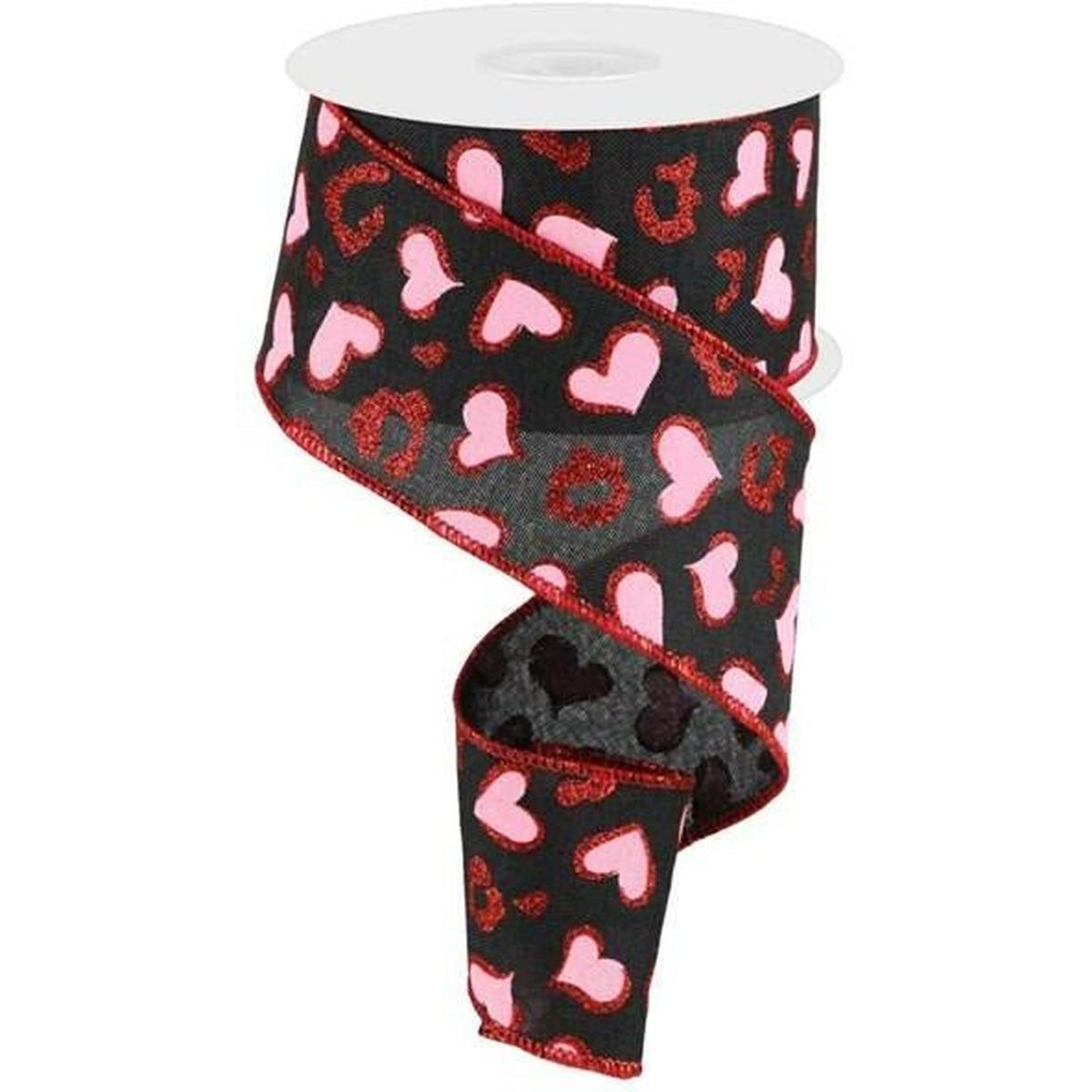 Shop For 2.5" Heart Leopard Spots Ribbon: Black (10 Yards) at Michelle's aDOORable Creations
