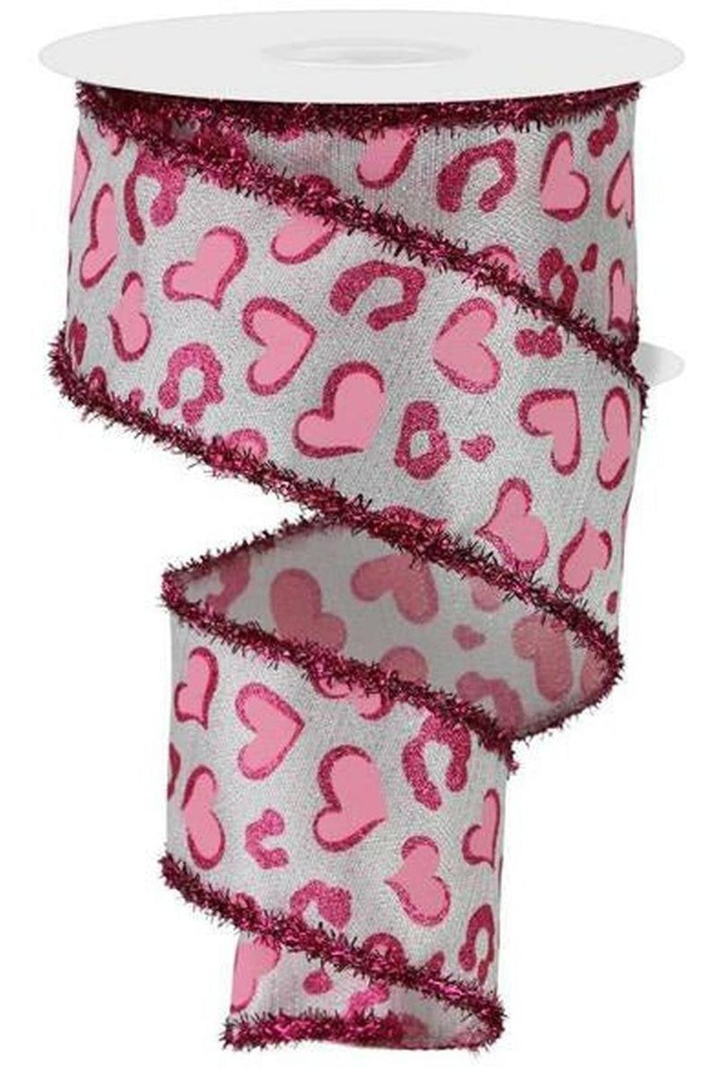 Shop For 2.5" Heart Leopard Tinsel Edge Ribbon: White (10 Yards) at Michelle's aDOORable Creations