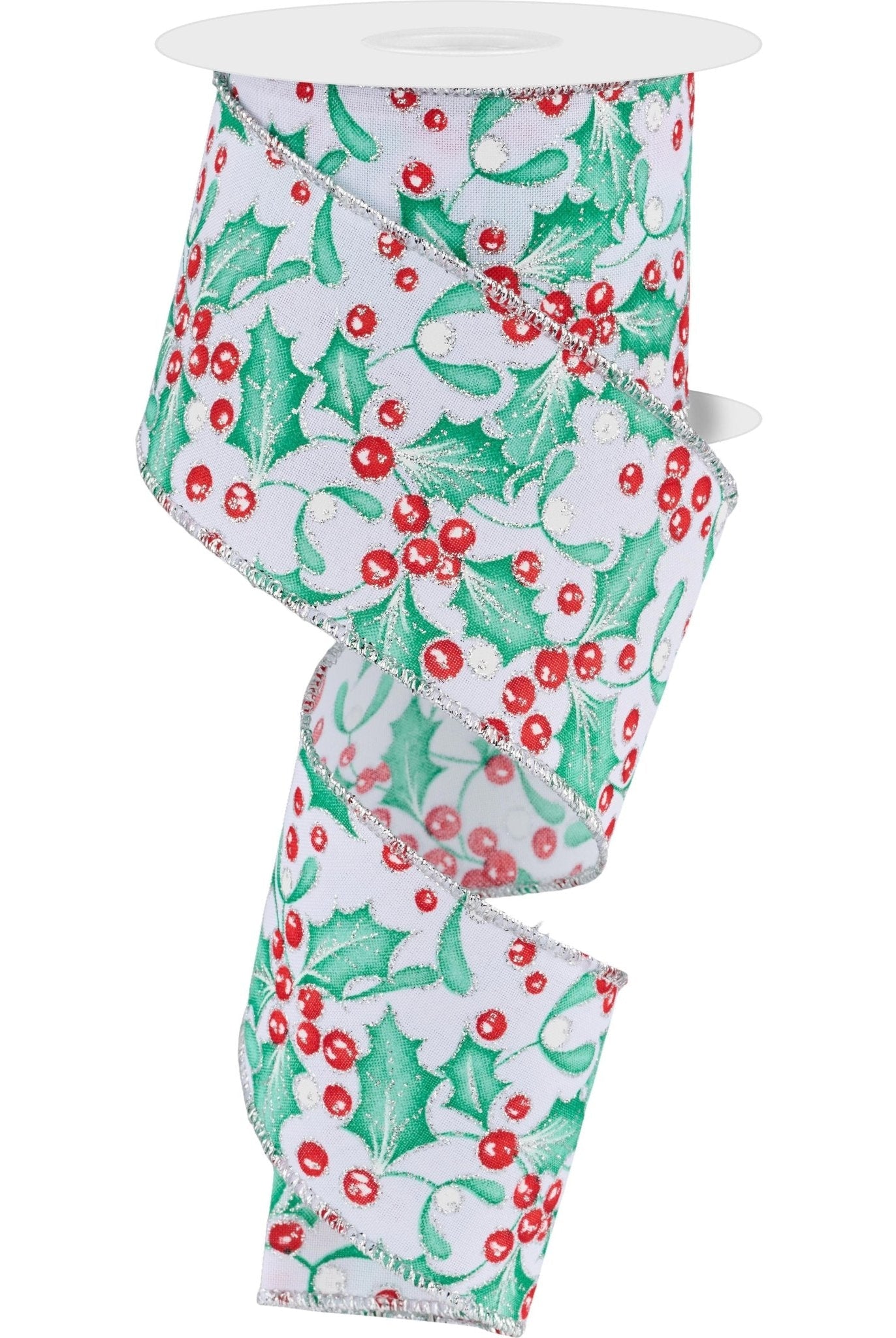 Shop For 2.5" Holly Berry Mistletoe Ribbon: White/Mint (10 Yards) at Michelle's aDOORable Creations